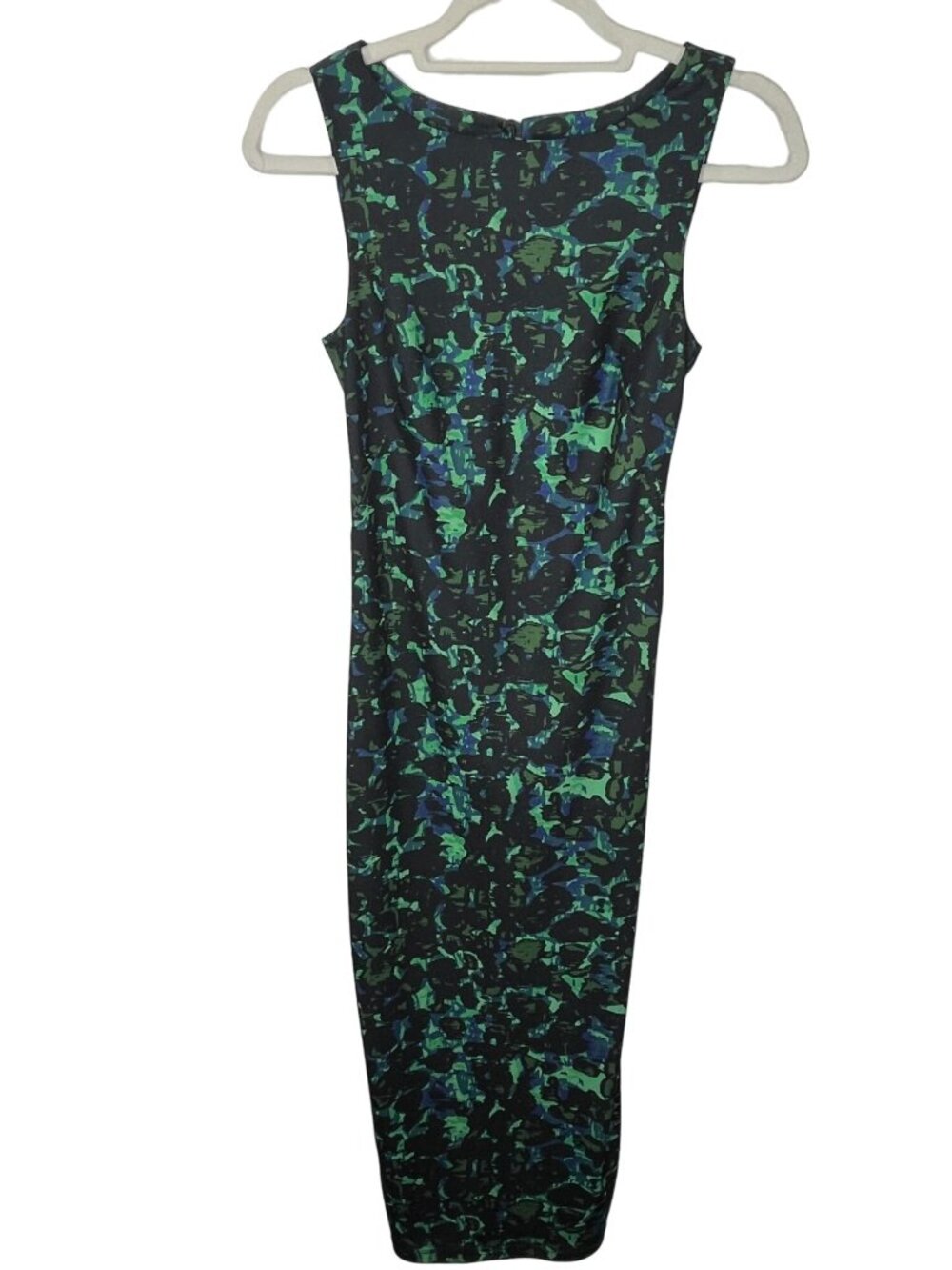 H&M Women's Size 2 Green Blue Print Sleeveless Sheath Midi Dress